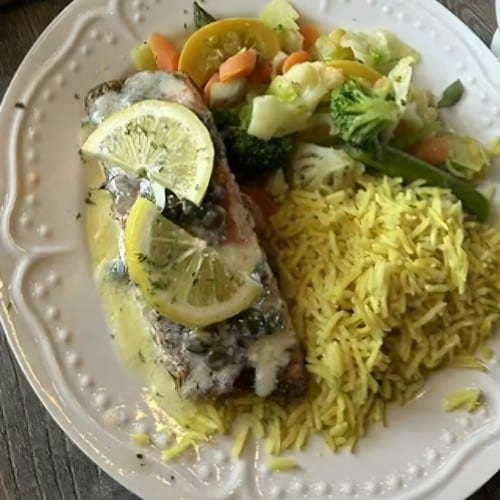 Grilled Garlie Salmon with Lemon Capers.